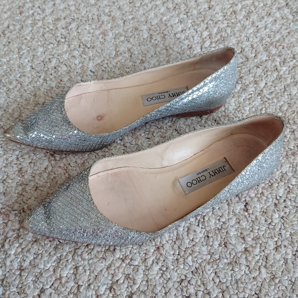 Jimmy Choo Romy flats in Glittering Silver fabric size 7.5
